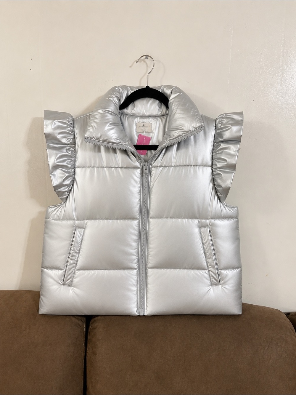 NWT Simply Southern Silver Puffy Full Zip Puffy Vest With Pockets Size XL/XXL